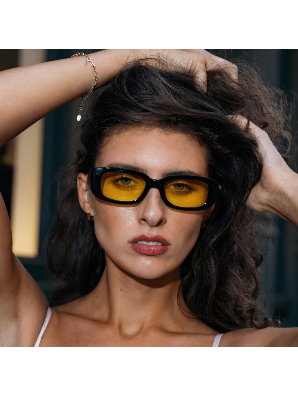 SLIM - Small Rectangle Sunglasses Black Yellow Night Driving